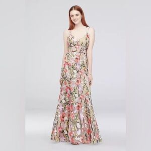 NWT Beige and colorful floral garden mermaid gown, Sequin Hearts, size 9